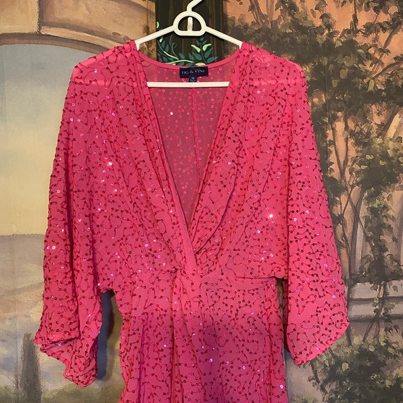 Sequin pink twist front sheer dress - Picture 3 of 8